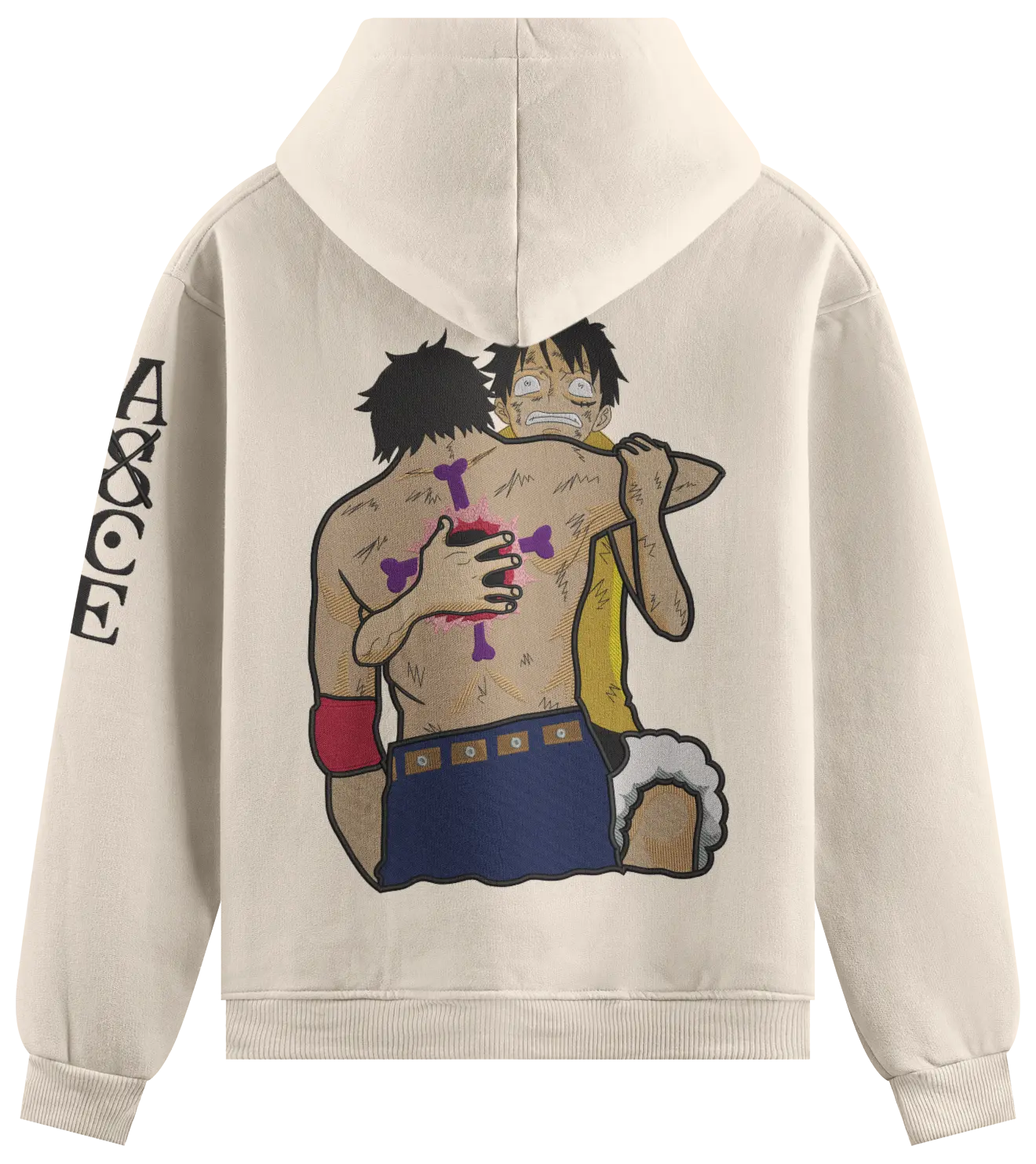 Felpa Ricamata Ace dead x Onepiece - Made in Italy
