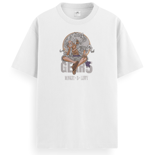 T-shirt Ricamata Luffy gear 5 x One piece  - Made in Italy